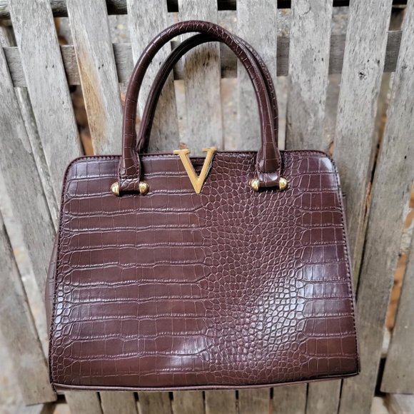 CROSSI New York Brown Mock Croc Satchel Bag - Picture 3 of 6
